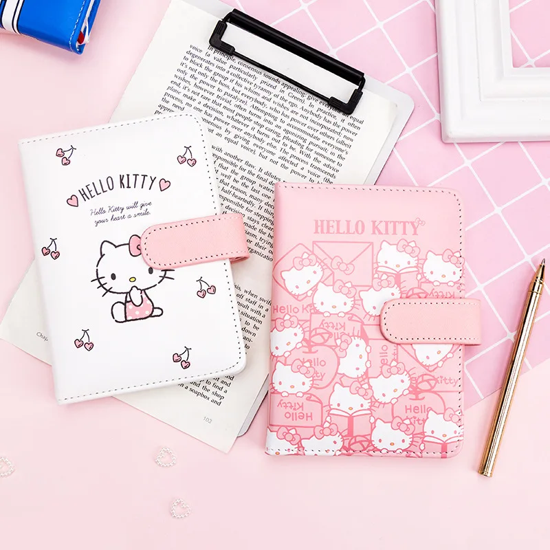 Sanrio 2pcs Kawaii Hello Kitty A6 Leather Notebook Pocket Notepad For Girls Student Notes Stationery Graduation Day Gifts