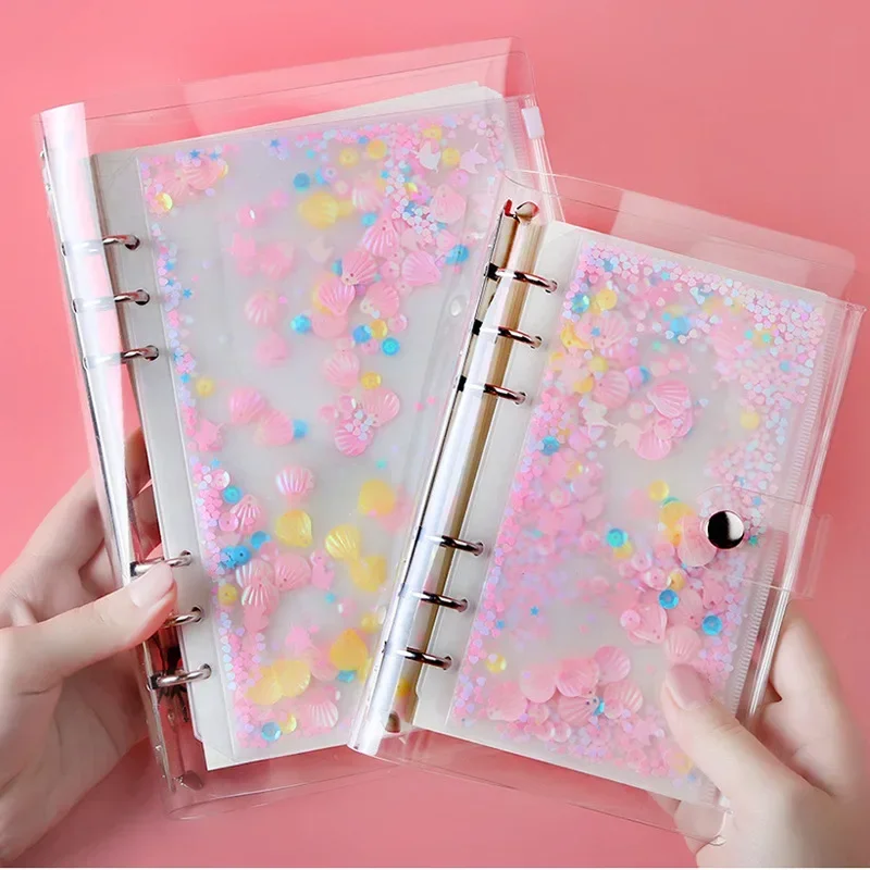 A5 a6 glitter lantejoulas binder bolso interno bonito 6 buracos solto folha saco com zíper kawaii caderno diário planejador de armazenamento interno