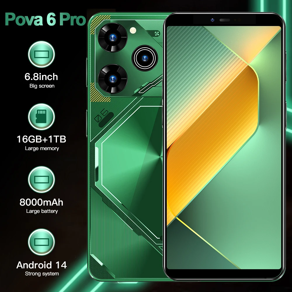 2025 حار جديد الوسادة Pova 6 Pro الكمبيوتر اللوحي 6.8 بوصة HD 4K أندرويد 14 16GB + 1 تيرا بايت 8000mAh بطارية 4G 5G المزدوج سيم بطاقة WiFi GPS Google Tab