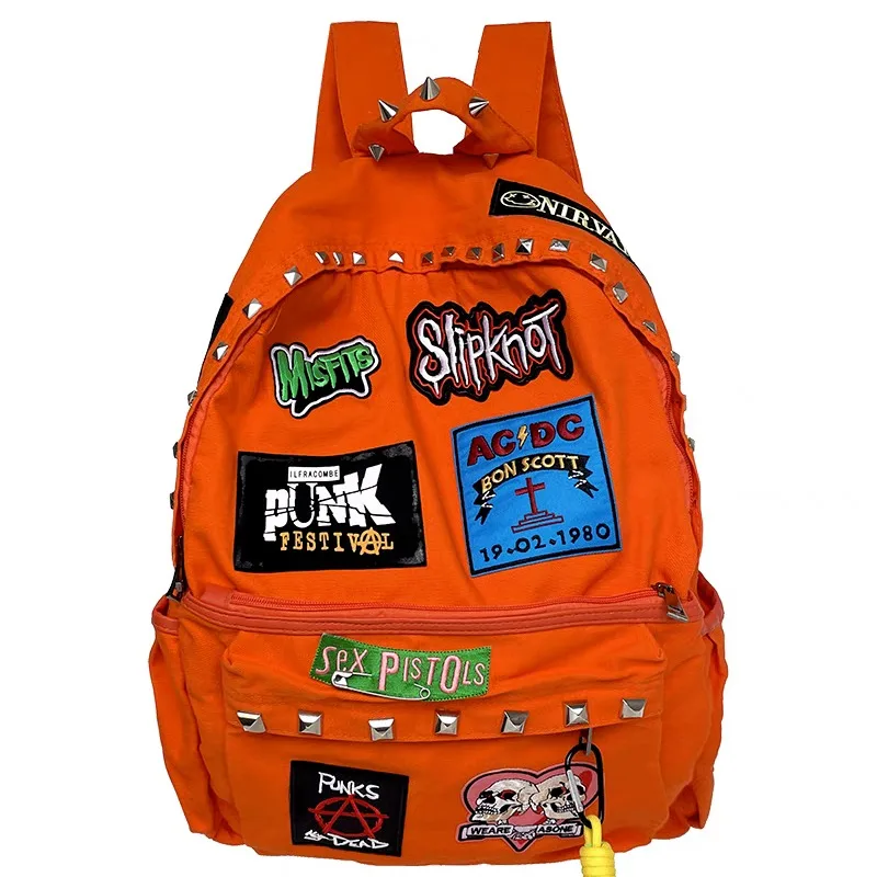 Fashion Original Punk Rock Backpack Subculture Embroidered Rivet Backpack Spicy Girl Y2k Large Capacity Personalized Backpack