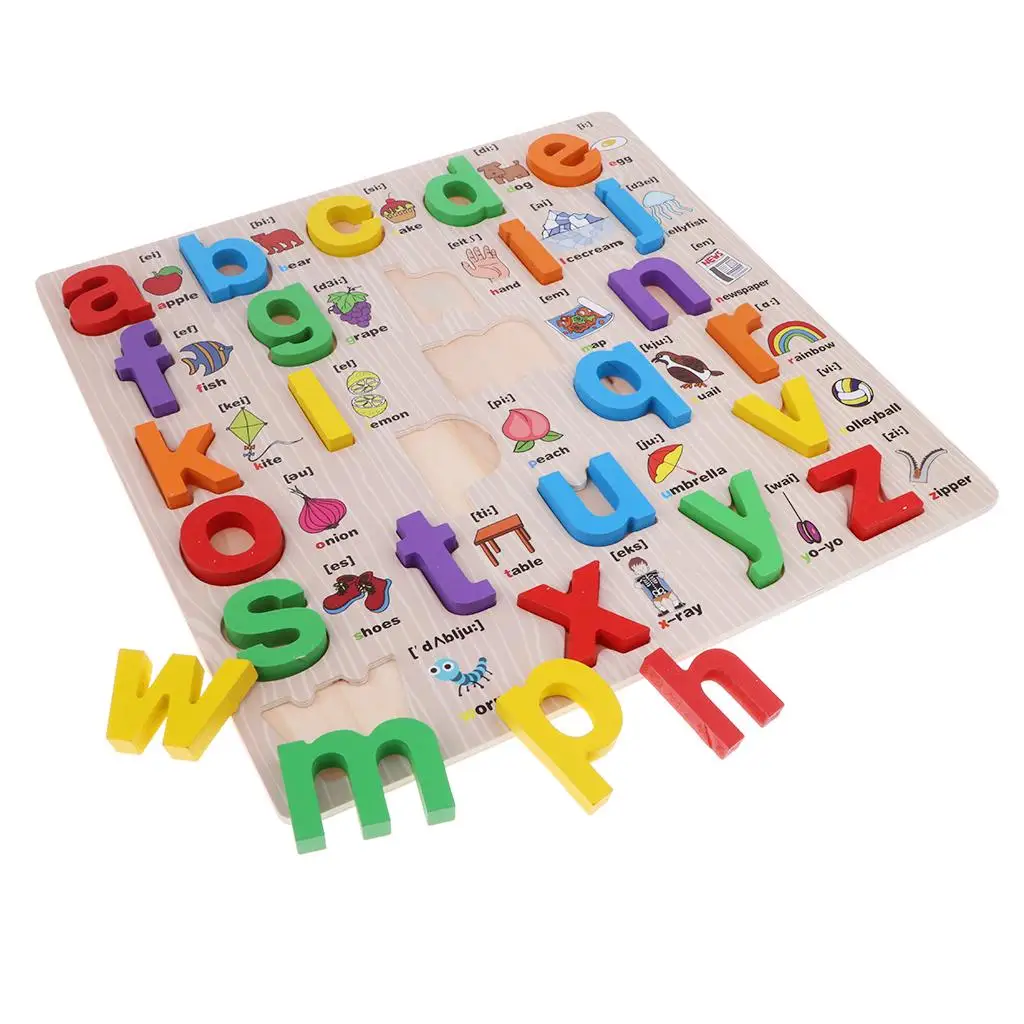 Lettres de l'alphabet en bois pour enfants, puzzle, jouet, apprendre