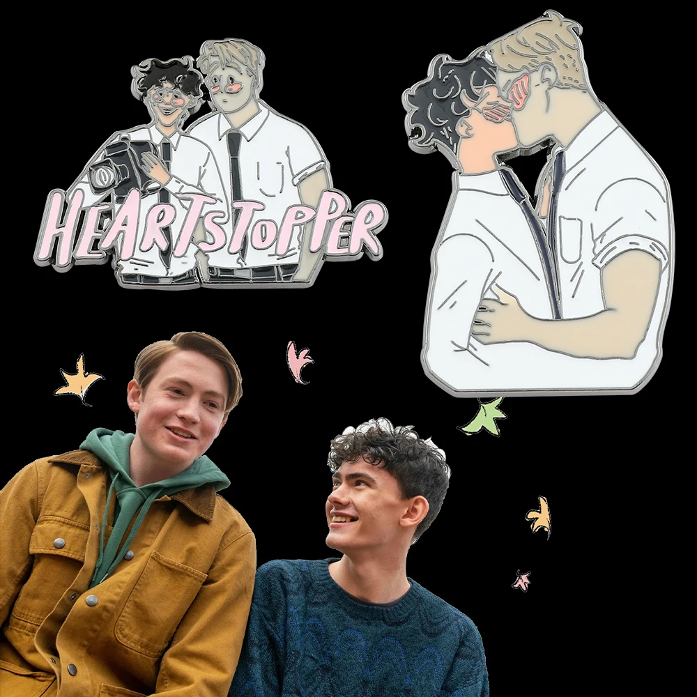 Kawaii Tv Show Heartstopper Button Pin Lgbt Pin Badges Brooches Nick and Charlie Gay Lover Lapel Pins for Gay Bag Accessories