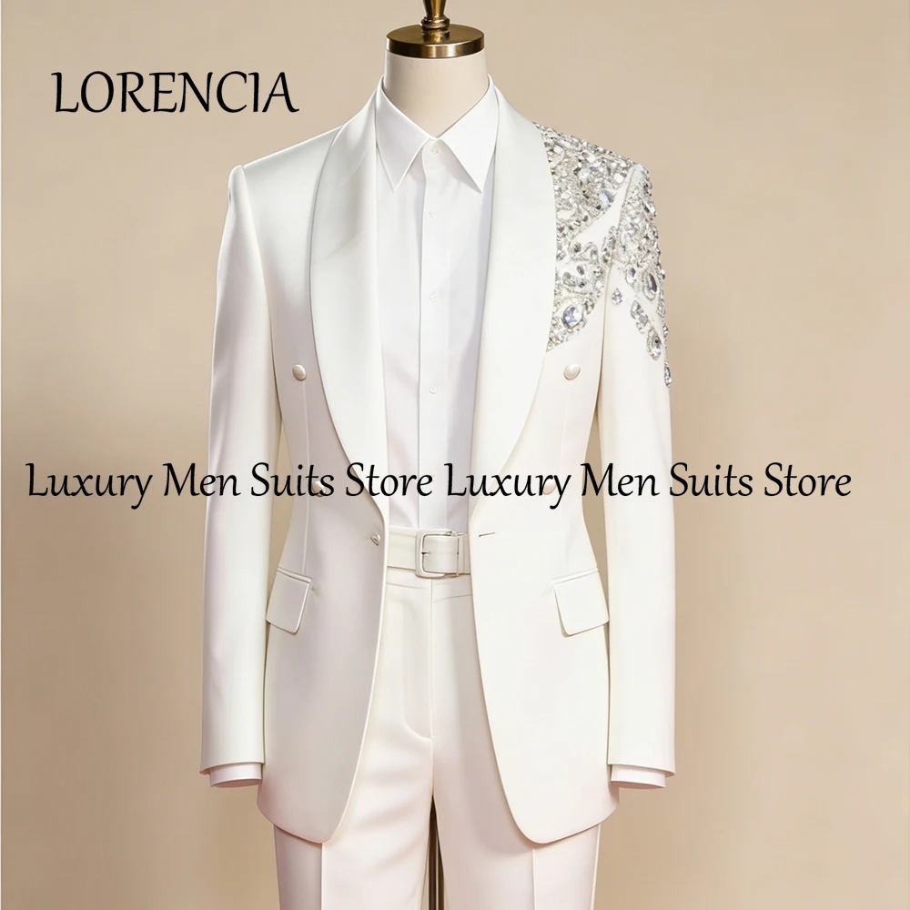 

Simple Shawl Collar Suits for Men 2 Pieces Glitter Crystal Groom Tuxedos Wedding Party Customized Blazer Pants zomerset heren