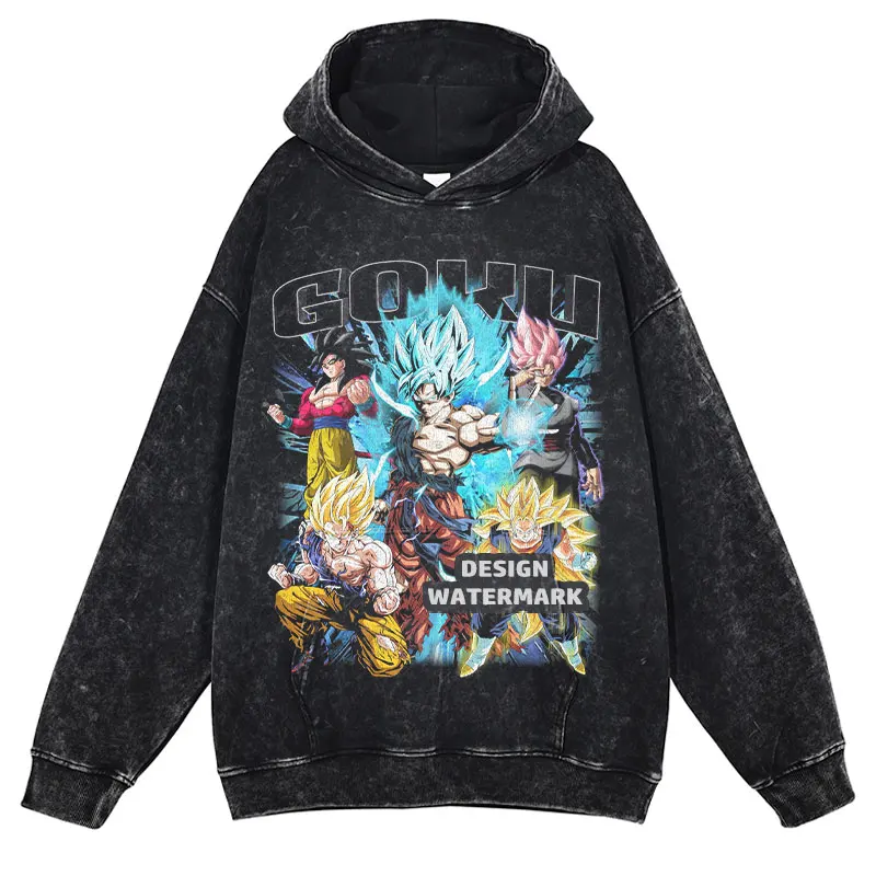

Anime Dragon Ball Hoodies Goku Vegeta Buu Broly Frieza Vintage Washed Hooded Sweatshirts Oversized Pullover Hoodie Men Cotton