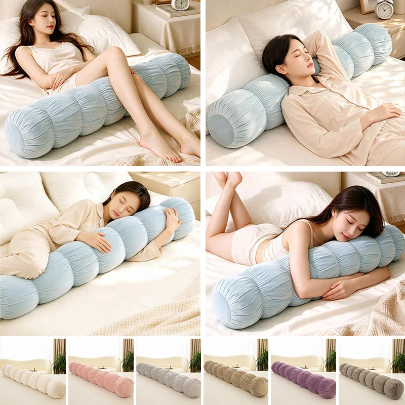 Velvet Long Bolster Pillow Caterpillar Shape Cylindrical Body Pillow Soft Waist Support Cushion for Side Sleepers Home Bedding