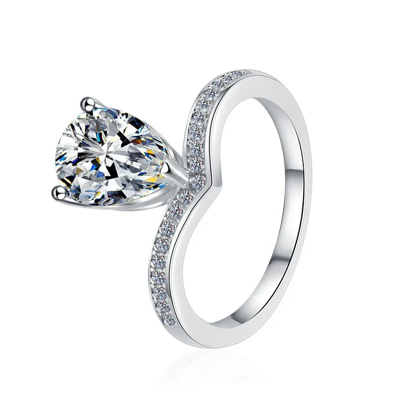 2ct D Color Moissanite Engagement Ring for Women 925 Sterling Silver Gold Plated Solitaire Rings Wholesale