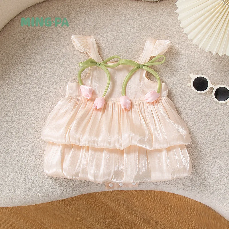 Girl Baby Cotton Tulip Princess Romper Dress Pink Flower Breathable Summer Infant Outfit Clothes Bodysuits
