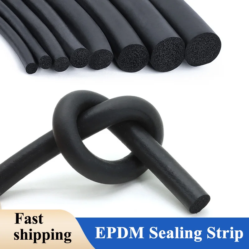 1-10M EPDM Sealing Strip Black Round Rubber Foam Sponge Sealing Strip Cabinet Door Seal THK 2/3/4/5/6/7/8/9/10/12/14/16/18/20mm