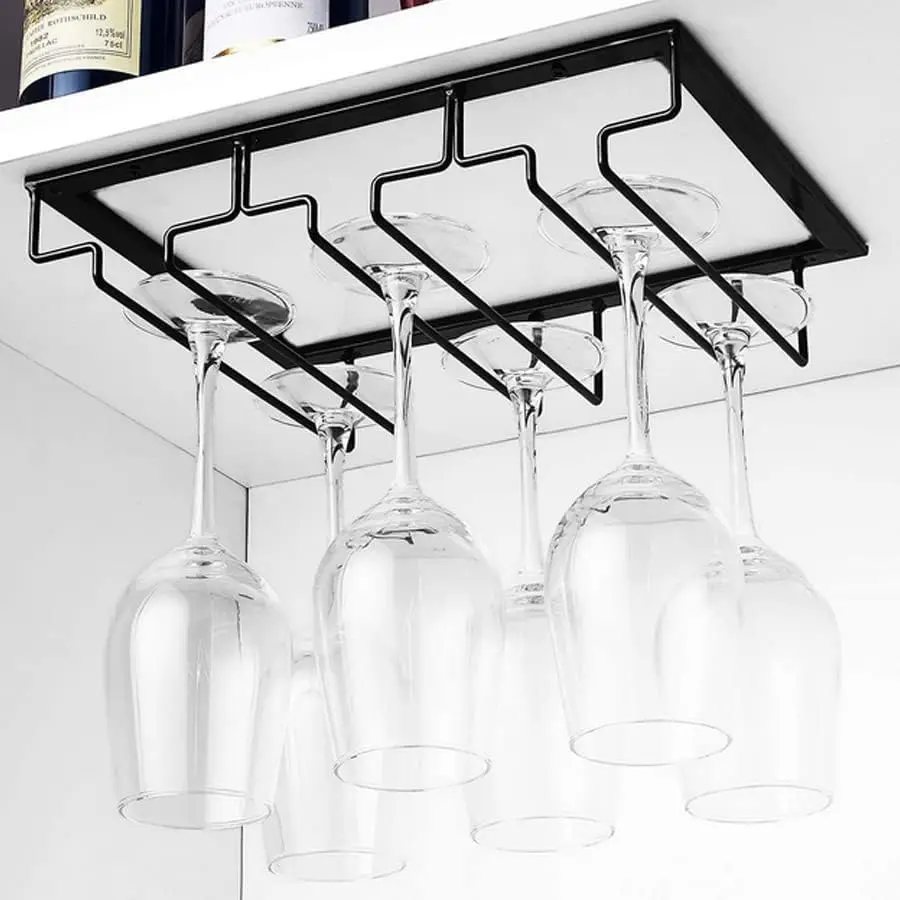 1Pc Retro Wine Glass Rack Under Cabinet Stemware Holder Organizer Storage Hanger Black White Gold  3 4 5 Rows