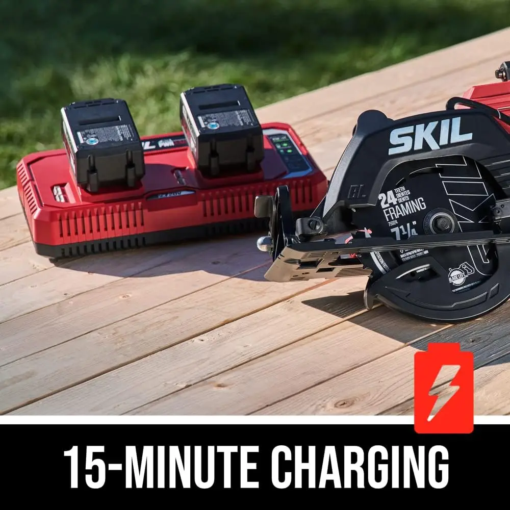 SKIL 2x20V PWR CORE 20 Brushless 7-1/4” Rear Handle Circular Saw Kit Includes Two 5.0Ah Batteries