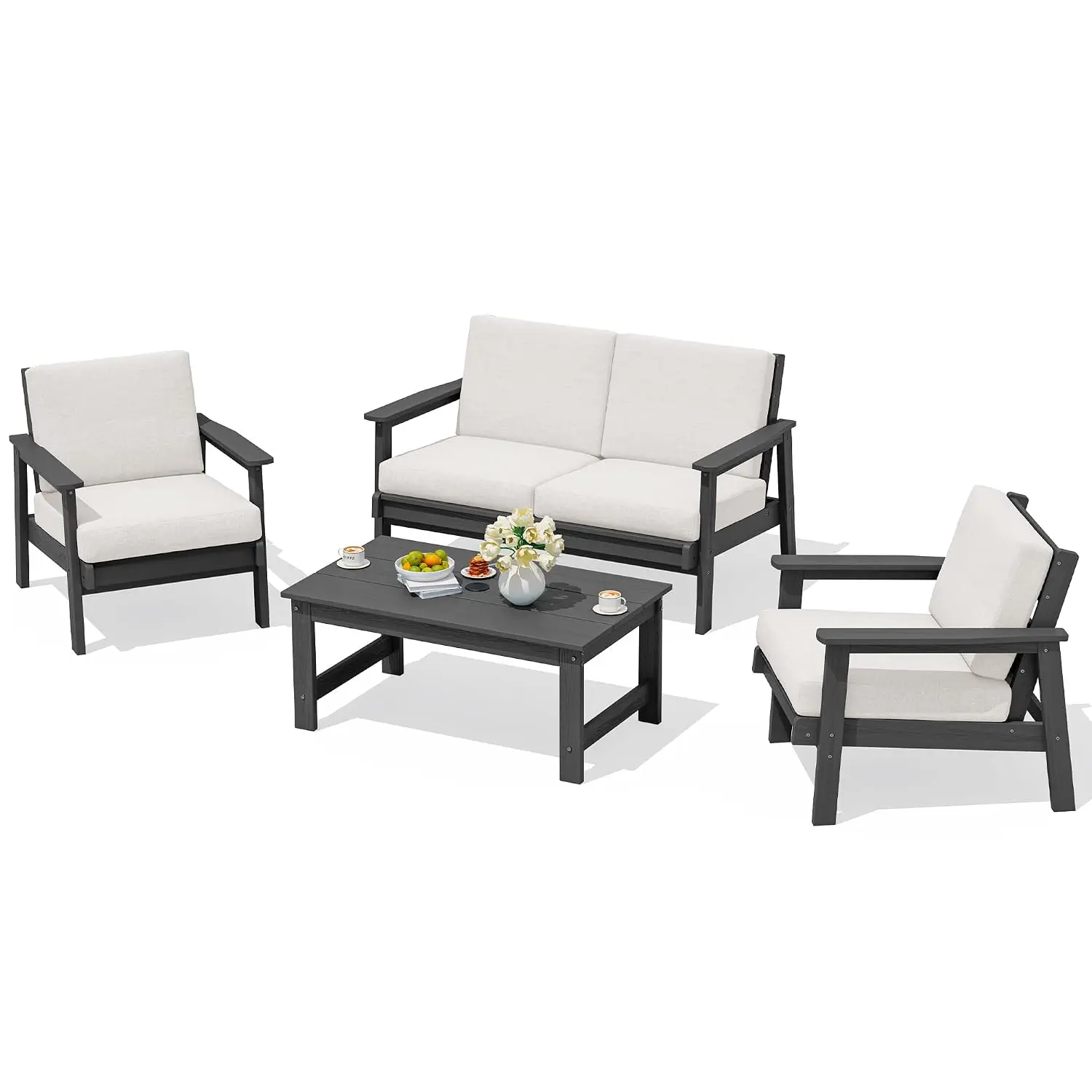 4 Piece HDPE Outdoor Furniture Set, All Weather Outdoor Sofa Couch, Customized