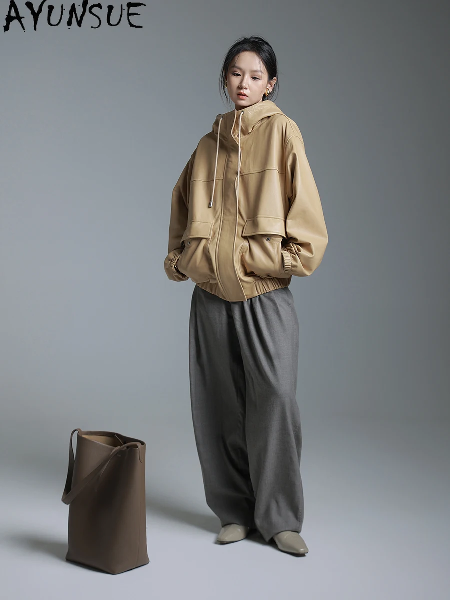 AYUNSUE Echt Leder Jacke Frauen Echtem Schaffell Mantel Motorrad Jacken Frühling Herbst Frauen Kleidung Hoodie Jaqueta De Couro