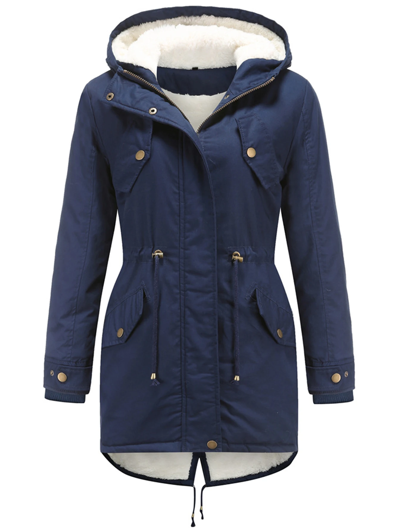 معطف سترة نسائي بغطاء للرأس بلون سادة للخريف والشتاء سميك مبطن بالقطن مقاس أوروبي ملابس قطنية جديدة