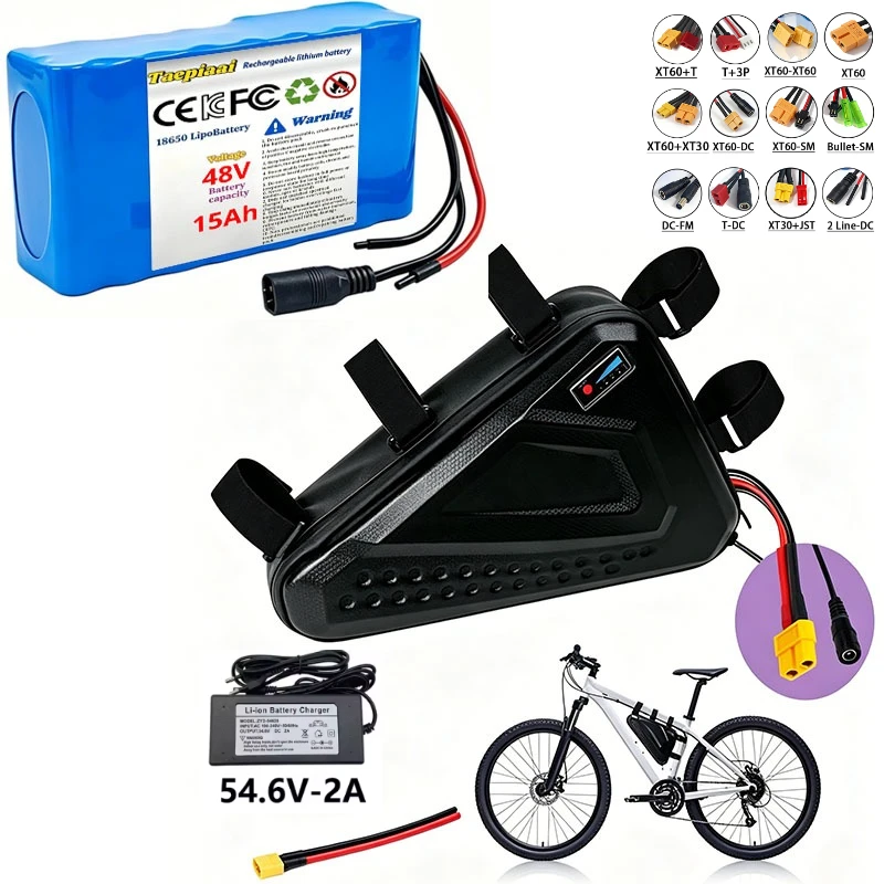 Large capacity48V 15Ah /20Ah /30Ah triangular package automotive grade 18650 battery pack, for 250W-1500W motors, mountain bikes