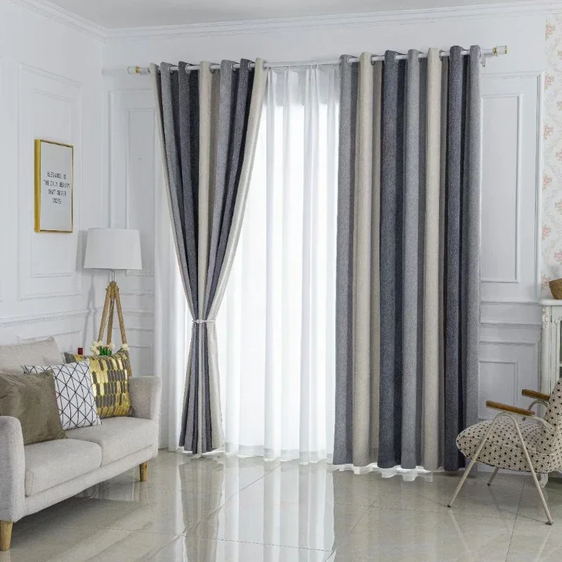 

Color Splicing Velvet Blackout Curtains for Living Room Bedroom Luxury Nodic Modern Thickened Window Curtain Custom Cortinas