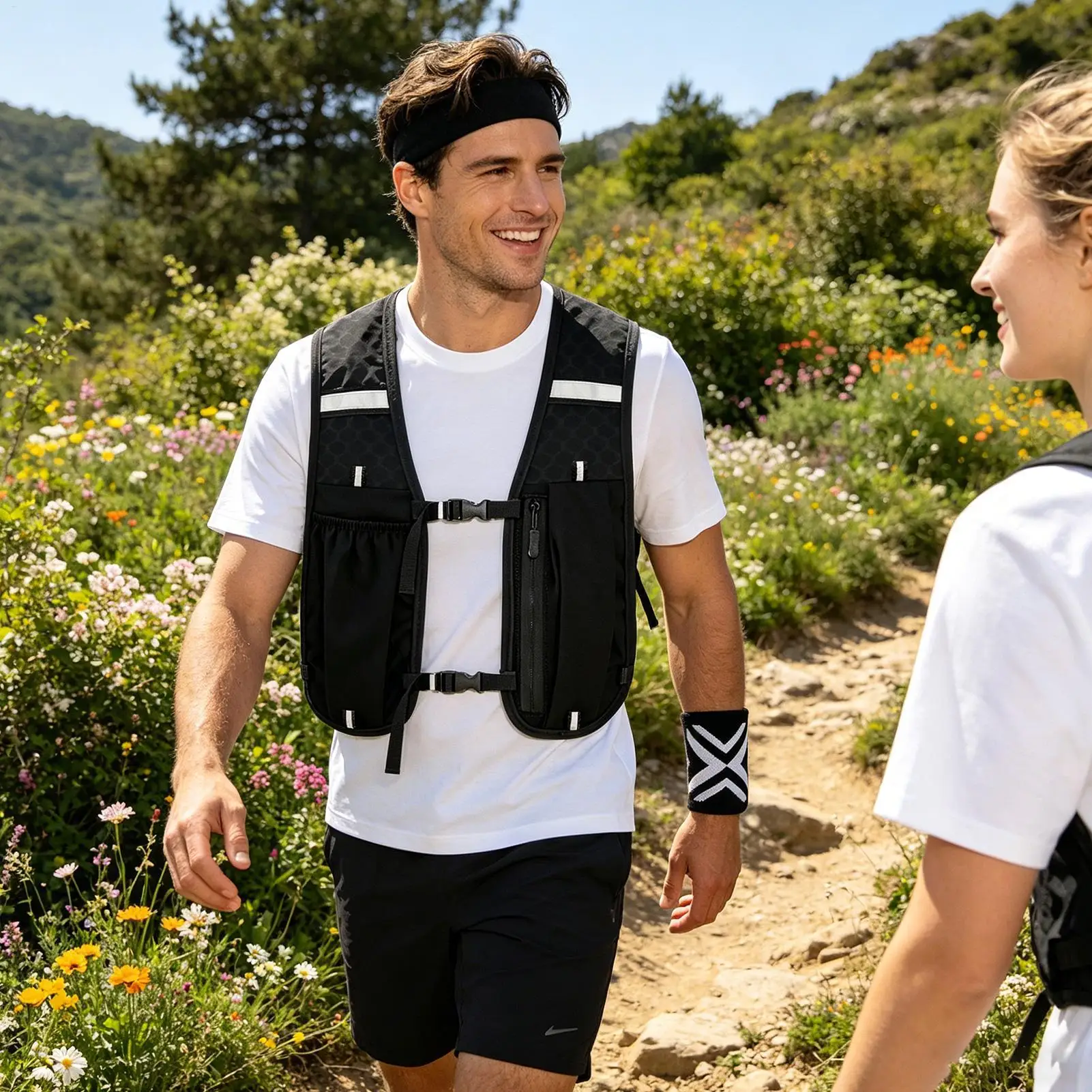 Running Safety Vest Sports Hydration Gear With Headband And Wristband Hydration Running Vest For Men Women Outdoor Trail