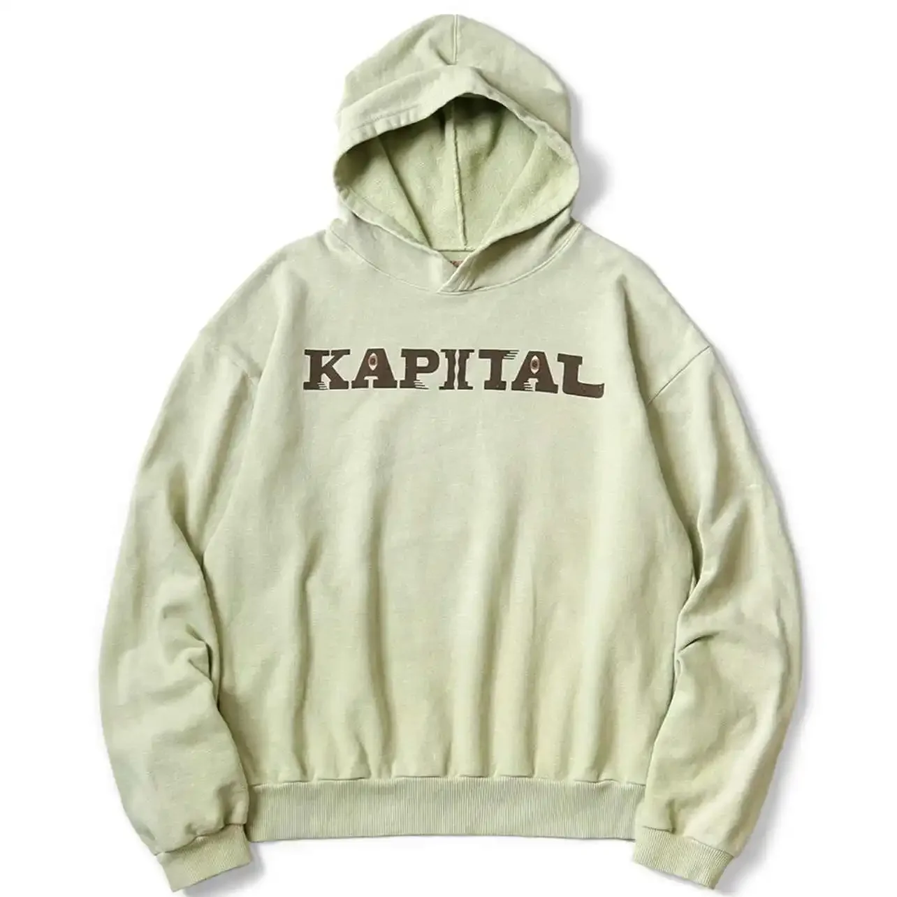 24AW KAPITAL Hirata and Hongri Casual Cotton Warm Letter Printed Distress Hooded Men Sweatshirt