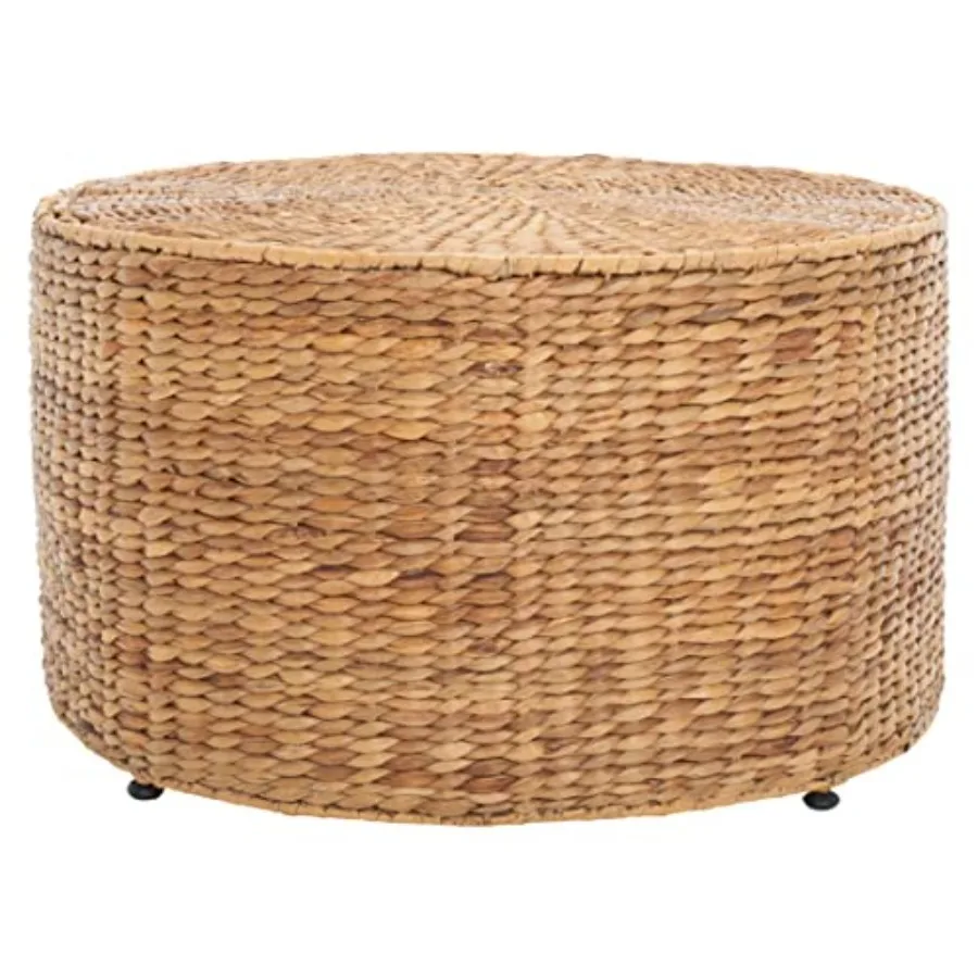 

Home Collection Jesse Wicker Coffee Table, Fully Assembled, Natural Fiber Accent Coffee Table with Iron Legs, Modern Coastal St