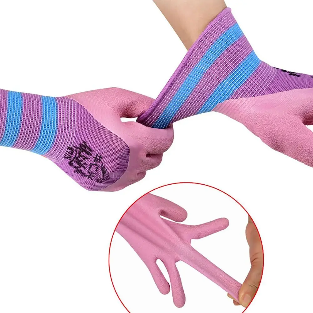 Tool Pink Working Gloves Nylon 15 Needles Rubber Coated Glove Flexible Latex Wrinkles Protective Mittens Female