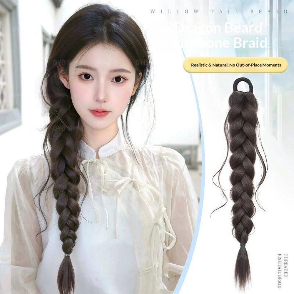 18 Inch Lazy Side Fishtail Braid Ponytail Synthetic Hair Heat Resistant Natural Hair Accessories for Women Daily Party Styling view 3