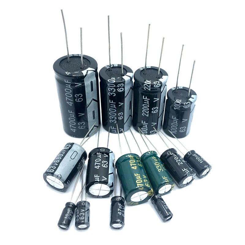 63v 10uf 22uf 33uf 47uf 100uf 220uf 330uf 470uf 680uf 1000uf 2200uf 3300uf 4700uf 6800uf 10000uf 63wv Electrolytic Capacitors