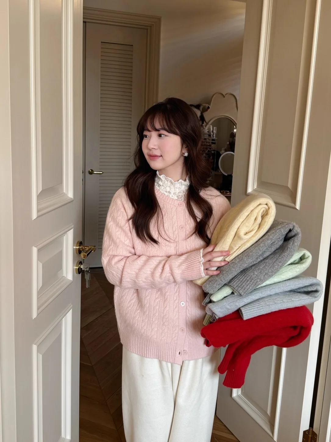 

Винтажный шерстяной свитер из 100% шерсти, теплый, утолщенный, для девочек, цветная серия, вязаный кардиган с длинными рукавами для зимнего сезона