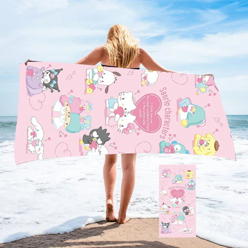 2024 new cartoon Cinnamon swimming shawl Kuromi microfiber bath towel My Melody digital printing beach towel wholesale