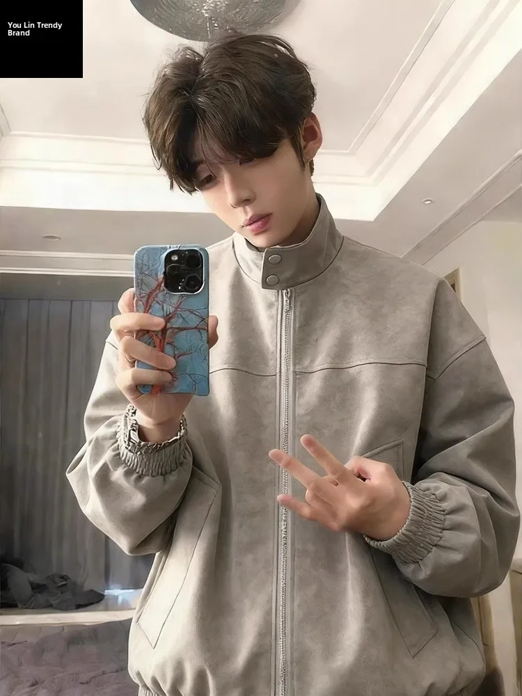 

Мужская куртка-бомбер из искусственной кожи с подкладкой, осенне-зимняя, модная, с воротником-стойкой, на флисе