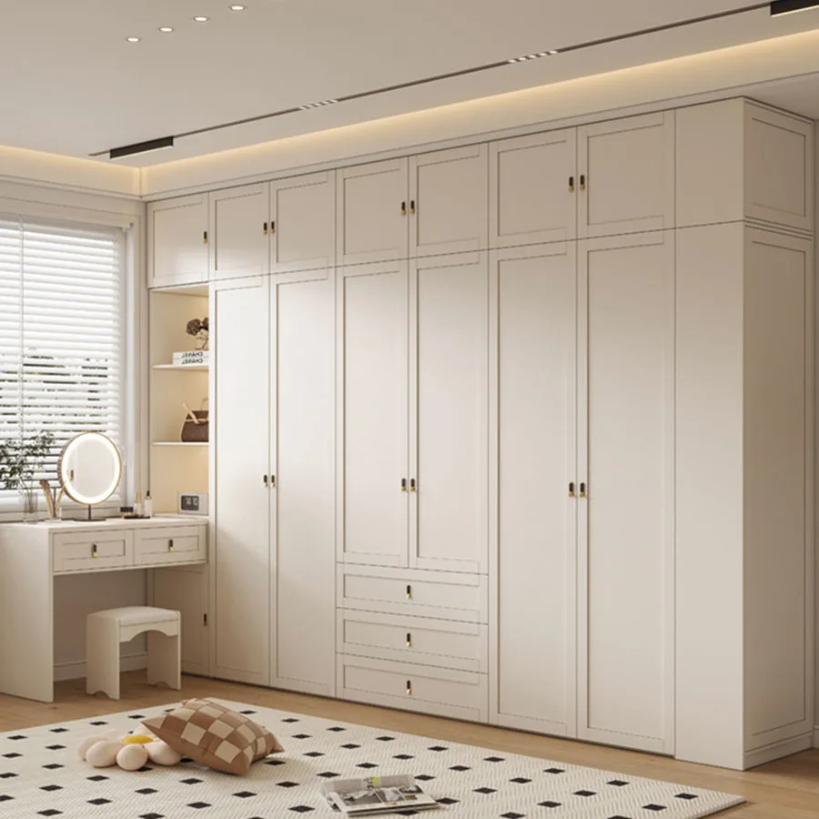 

White Wardrobes Doors Handle Drawers Assembled Large Capacity Shelf Narrow Clothes Closet Hanging Roupeiro Bedroom Furniture