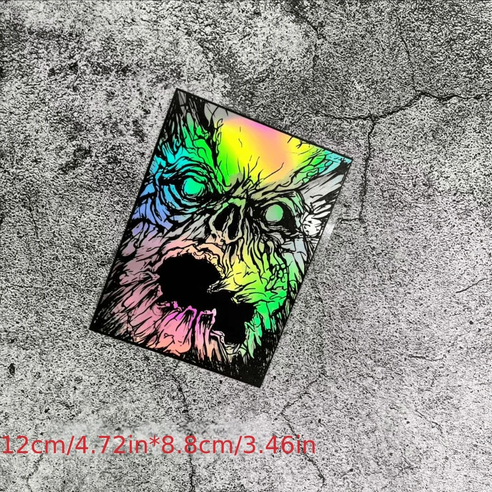 

1PC Holographic Skull Vinyl Sticker - Colorful Art Style Waterproof Durable Self-Adhesive for Car & Laptop