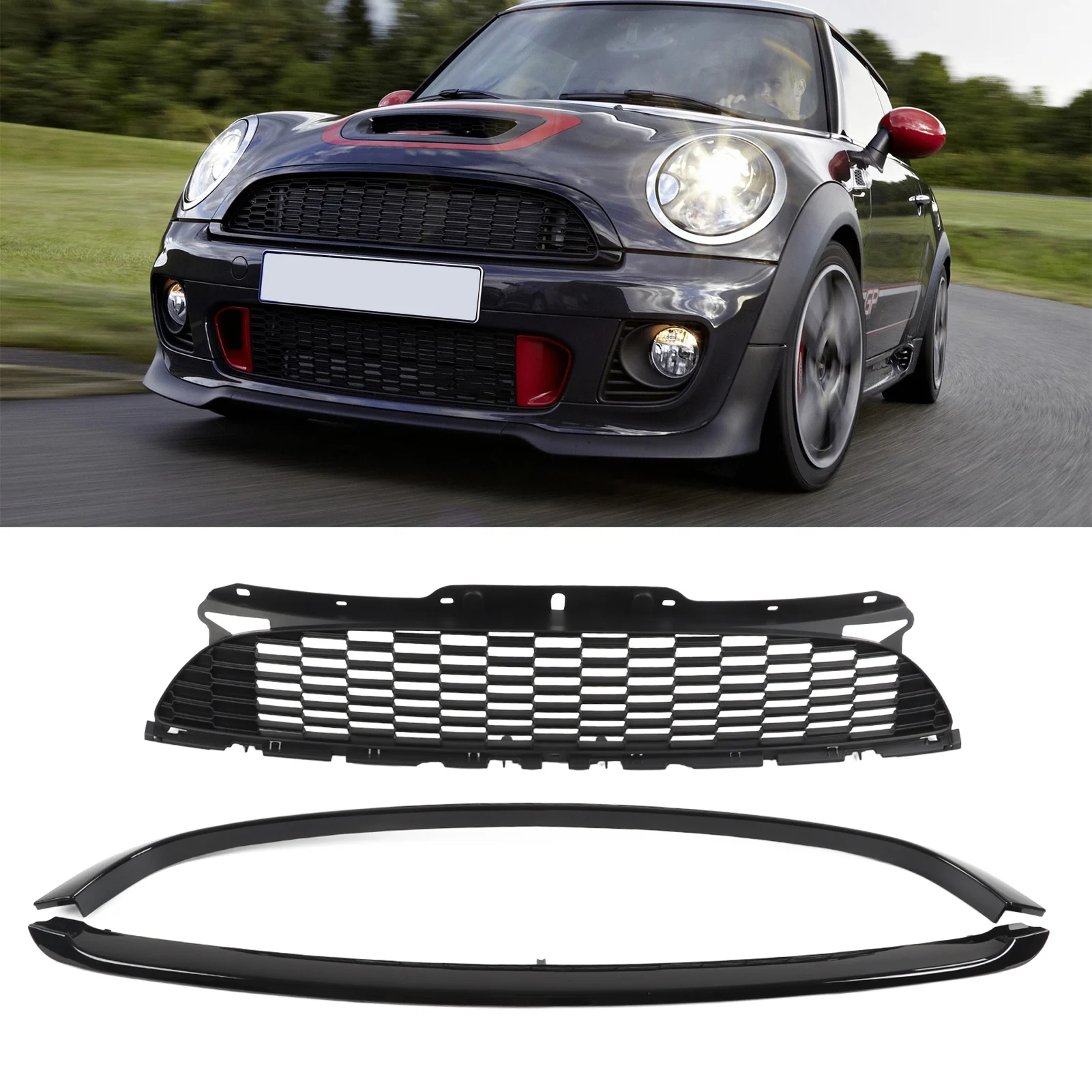 Car Front Hood Molding Grille Surround Cover Trim Kit Replacement For R55 R56 R57 R58 R59 S JCW