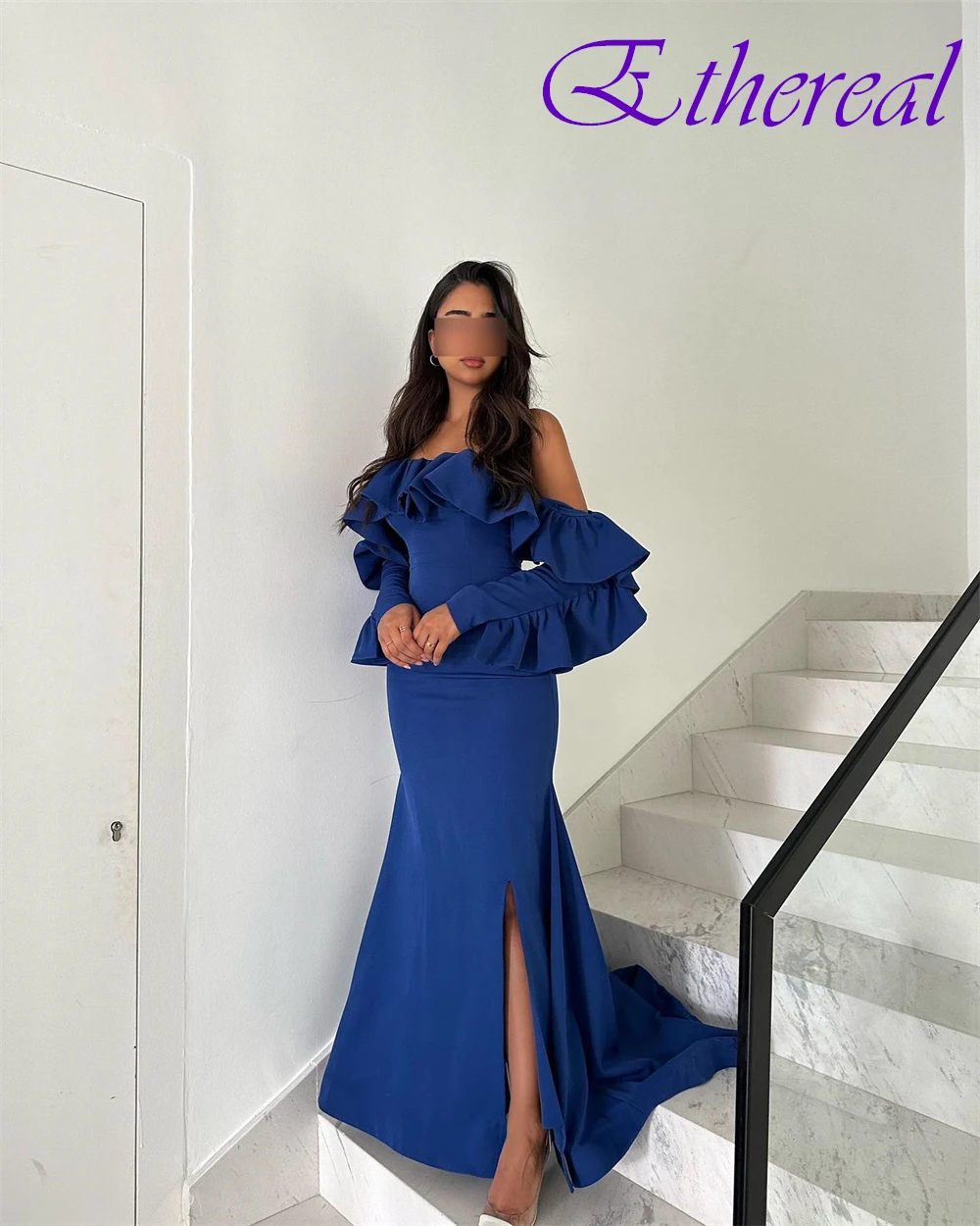 

Customized Luxury Jersey Sweep Train Evening Dress Fashion Long Sleeves Prom Dresses Delicate Boat Neck Special Occasion Gowns