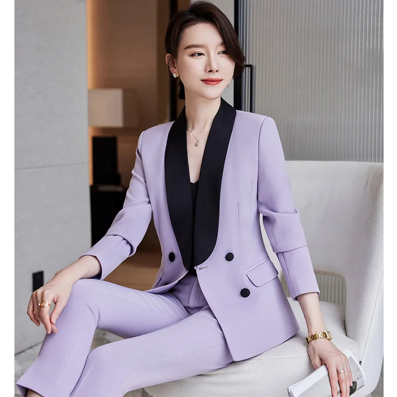 

Purple Suit Jacket for Women Spring and Autumn 2023 New Business Clothing Dignified Goddess Fan High-End Suit Contrast Color