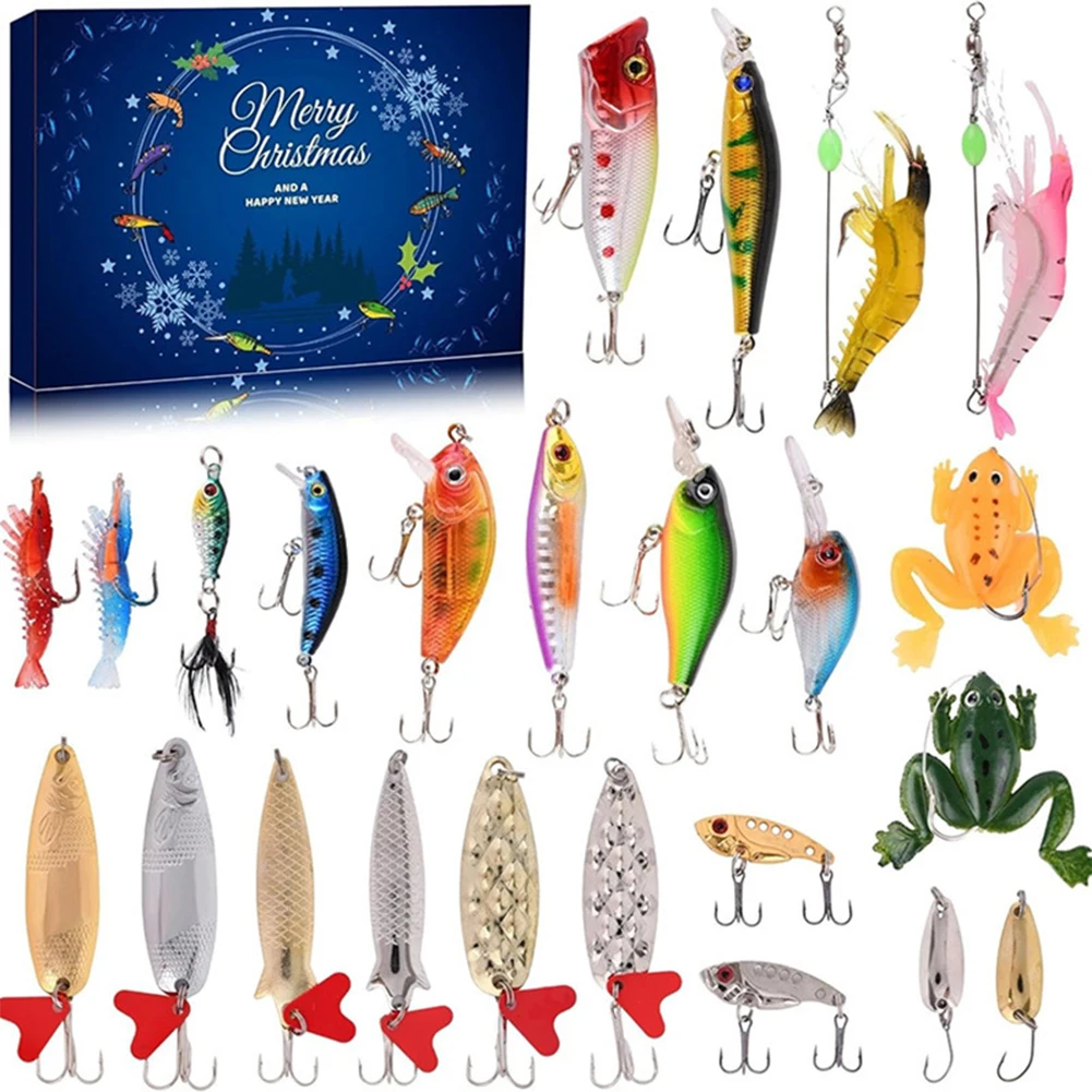 Christmas Fishing Tackle Countdown Calendar Box 24 Days Fishing Lures Set Calendar Box Creative Festival Theme for Adult Kids