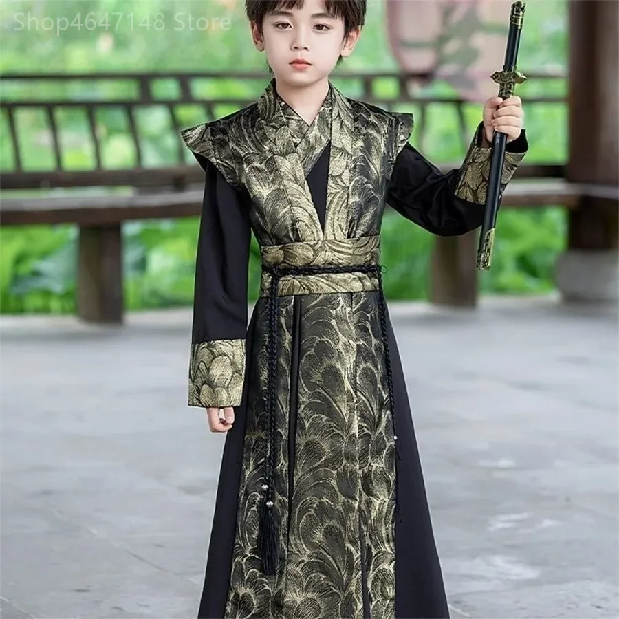 子供中国の伝統的な騎士道風改良漢服ステージ衣装ボーイズファッションハンサム高品質子供唐スーツ