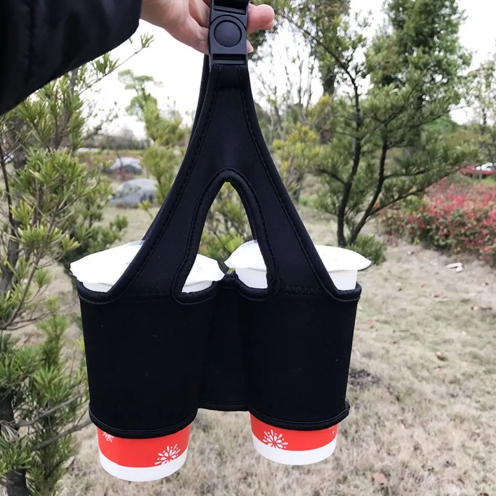 Reusable Double Cup Beverage Holder Neoprene Collapsible Double Bottle Cover Lightweight Insulated Cup Carrier Holder Camping