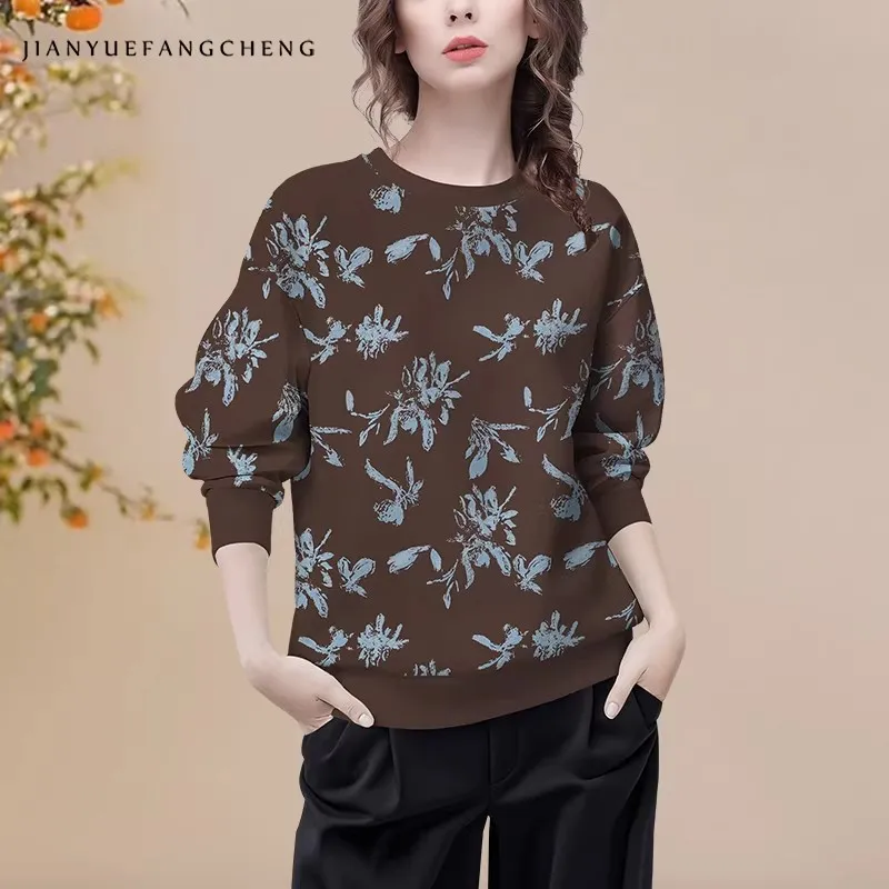 All-over Floral & Plants Printed Women' Casual Sweatshirt Fall Winter Long Sleeve Pullovers Loose Stretchy Sweatshirts Top