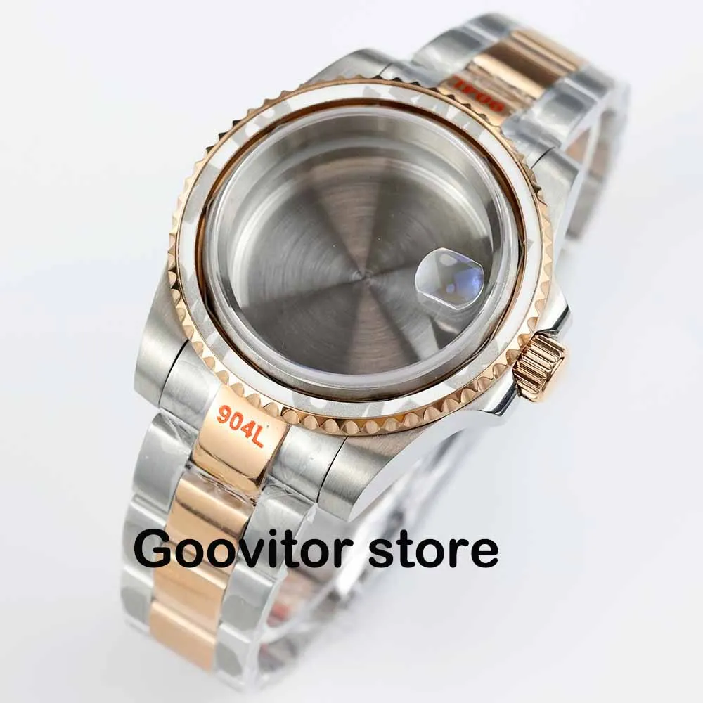 

Diver 40mm watch case oyster bracelet slide glide lock clasp no ceramic bezel insert for sub gmt yacht NH34 NH35 NH36 movement