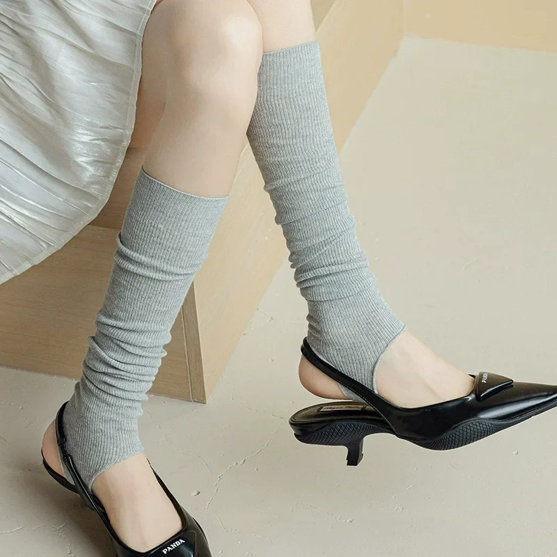 Gestrickte Fußabdeckung Kniestrümpfe Strumpf Beinwärmer Ballett Stil JK Mädchen Einfarbig Schwarz Weiß Grau Lange Socken Frauen Strümpfe