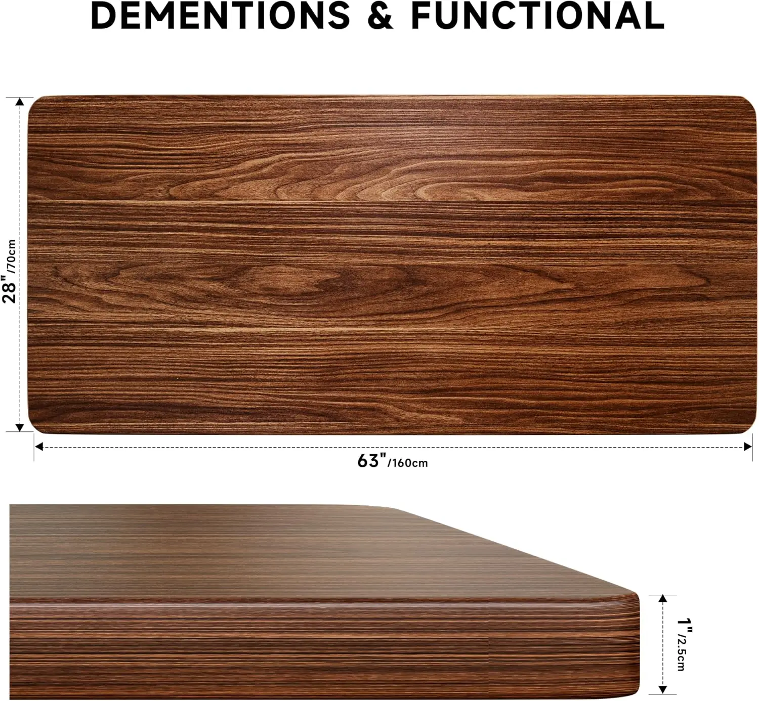 63 x 28 Inch Whole Piece Wood Countertop Board Surface, Single Piece Desktop Slab Board For Standing Desk Frame Surface, Heavy Duty Workbench Workspace Board For Home Office Study Room, Walnut