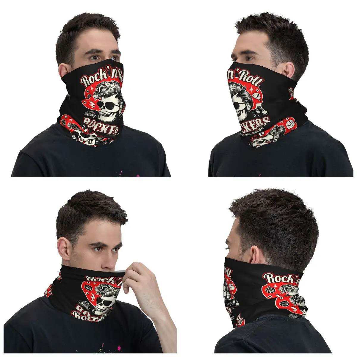 Custom Rockabilly Rock And Roll Skull Dice Rockers Bandana Neck Gaiter Windproof Face Scarf Cover Women Headband Tube Balaclava