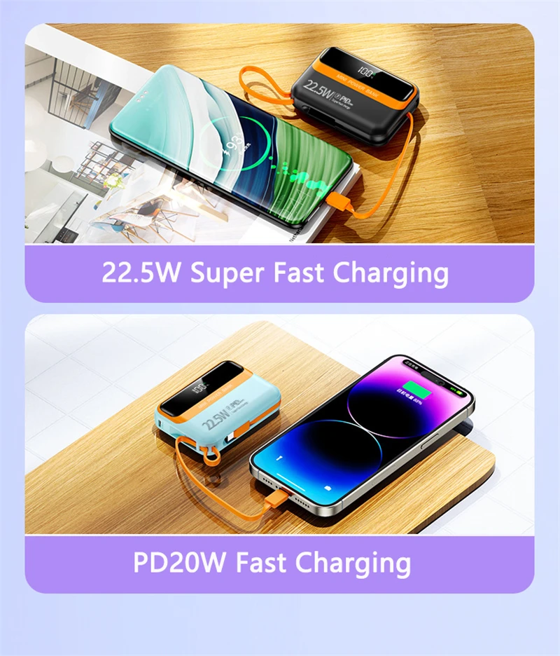 باور بانك صغير 20000 مللي أمبير في الساعة من النوع C 22.5 وات شحن سريع شاحن محمول باور بانك لهاتف آيفون وسامسونج وهواوي وشاومي بطارية خارجية