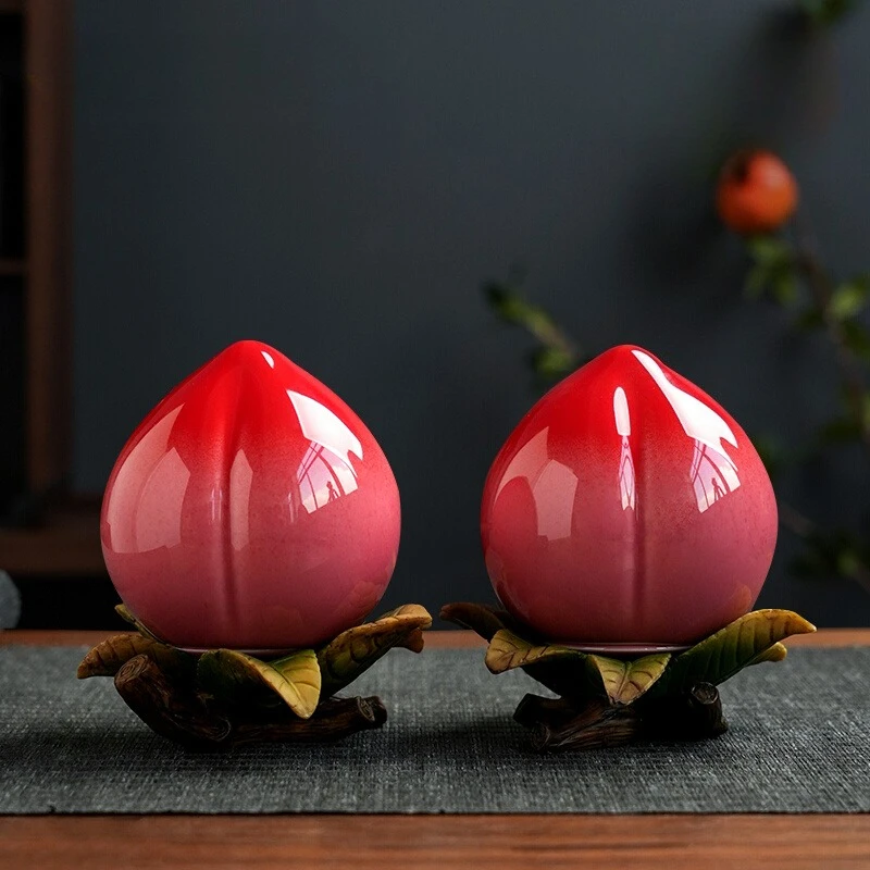 Longevity Peach Storage Tank Ornaments Birthday Gifts Creative Mini Peach Storage Cans Living Room Tea Table Small Decorations