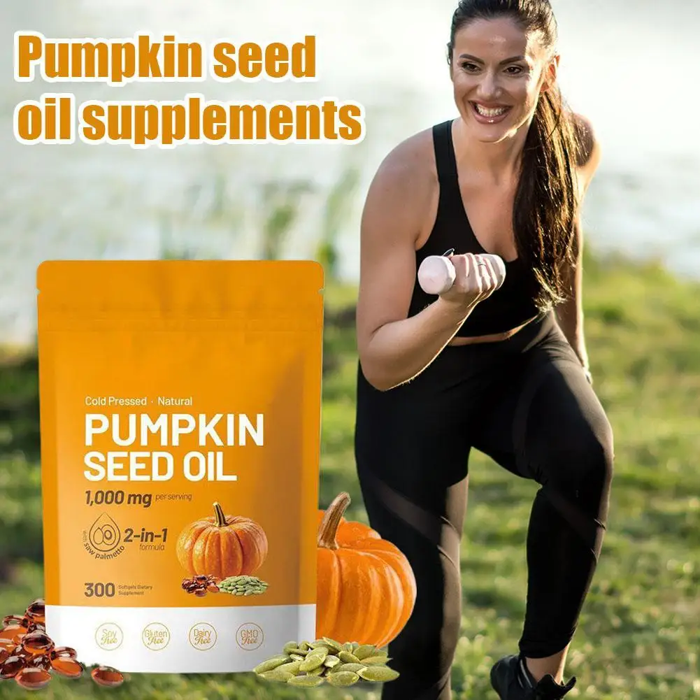 

300 Softgels Pumpkin Seed Oil Supplement Promotes Hair Growth, Urinary Tract and Prostate Health, Cardiovascular Support