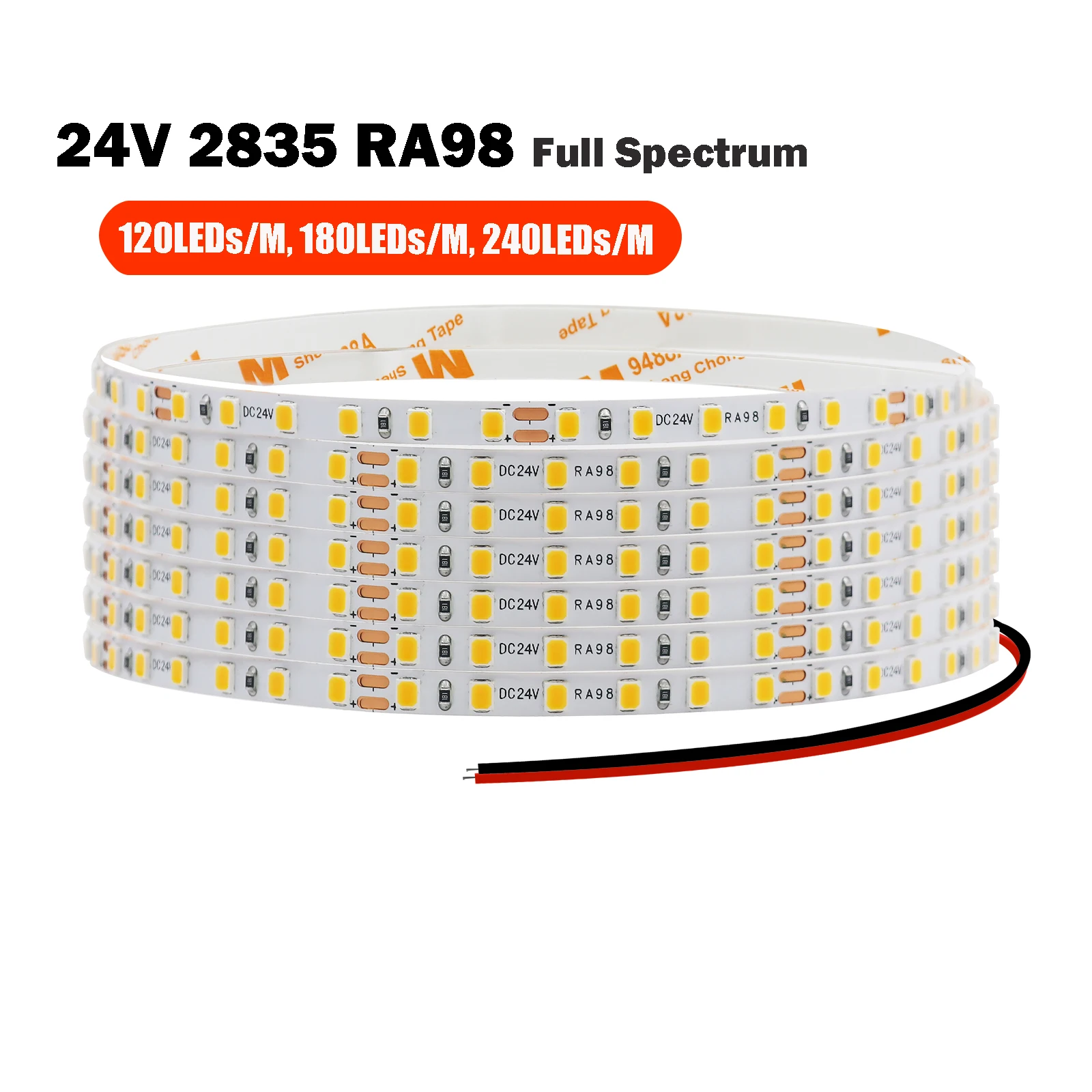 5M 10M Full Spectrum LED Strip Light 24V 2835 RA98 Eye Protection Stripe Warm/Natural/Cool White 120 180 240LEDs/M Home Decor