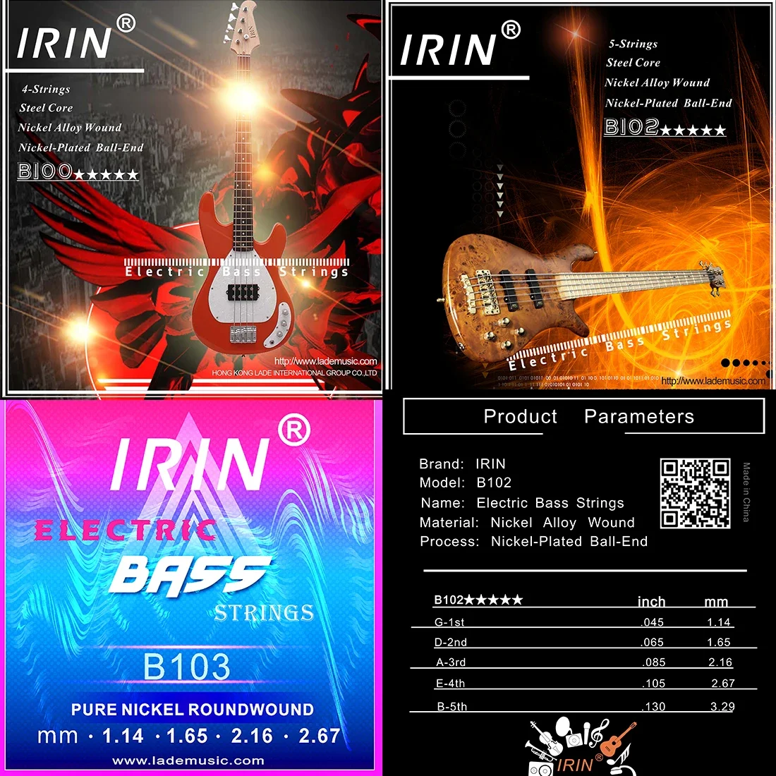 IRIN Electric Bass Strings Professional Stringed Instrument Accessory Steel Core Nickel Copper Alloy Wound Electric Bass Strings