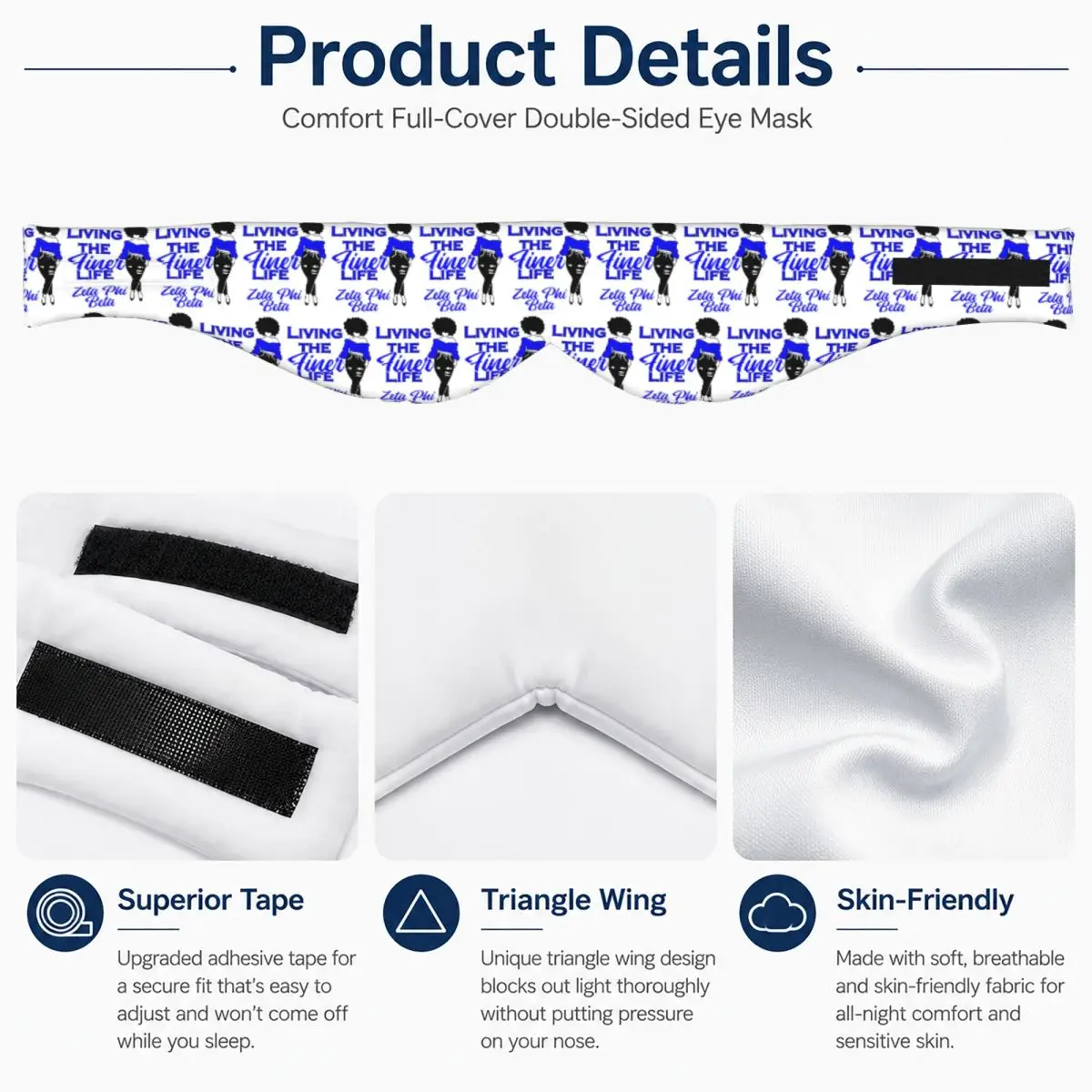 Zeta Phi Beta Sorority Logo sleep eye mask Light Blocking Portable Eye Cover for Girls Boys Office Nap Party Eyeshade eyepatch view 4