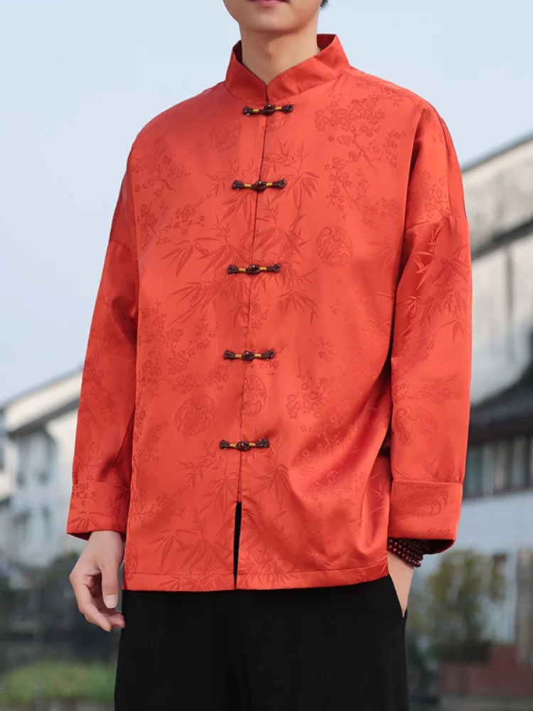 

Мужская весенняя куртка свободного кроя из ледяного шелка с длинным рукавом, тонкая, в китайском стиле, новинка, молодежная, повседневная, популярная