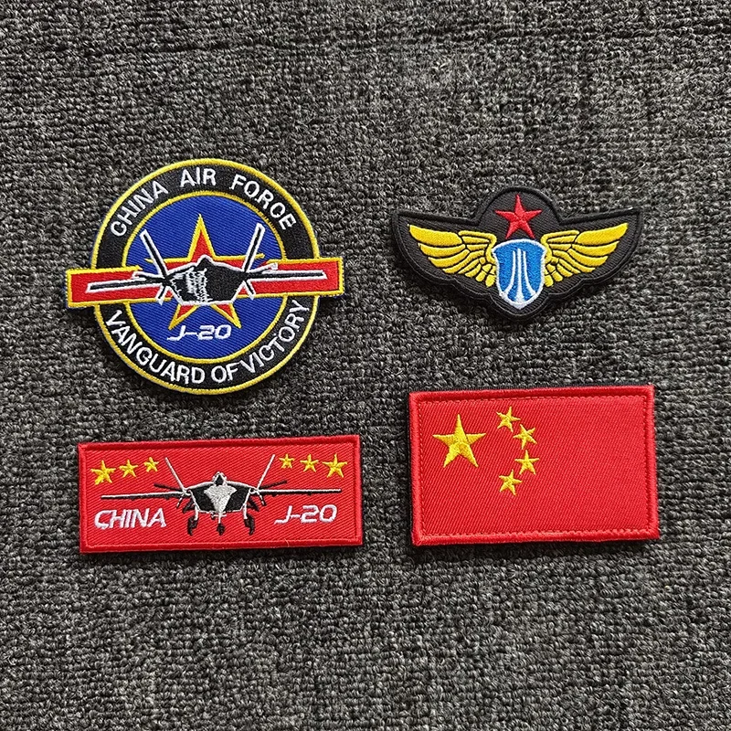 J-20 Badge Fan Cloth Patches Decoration Military Hat Sticker China Air Force J20 Flight Armband Embroidery Magic Sticker Chapter