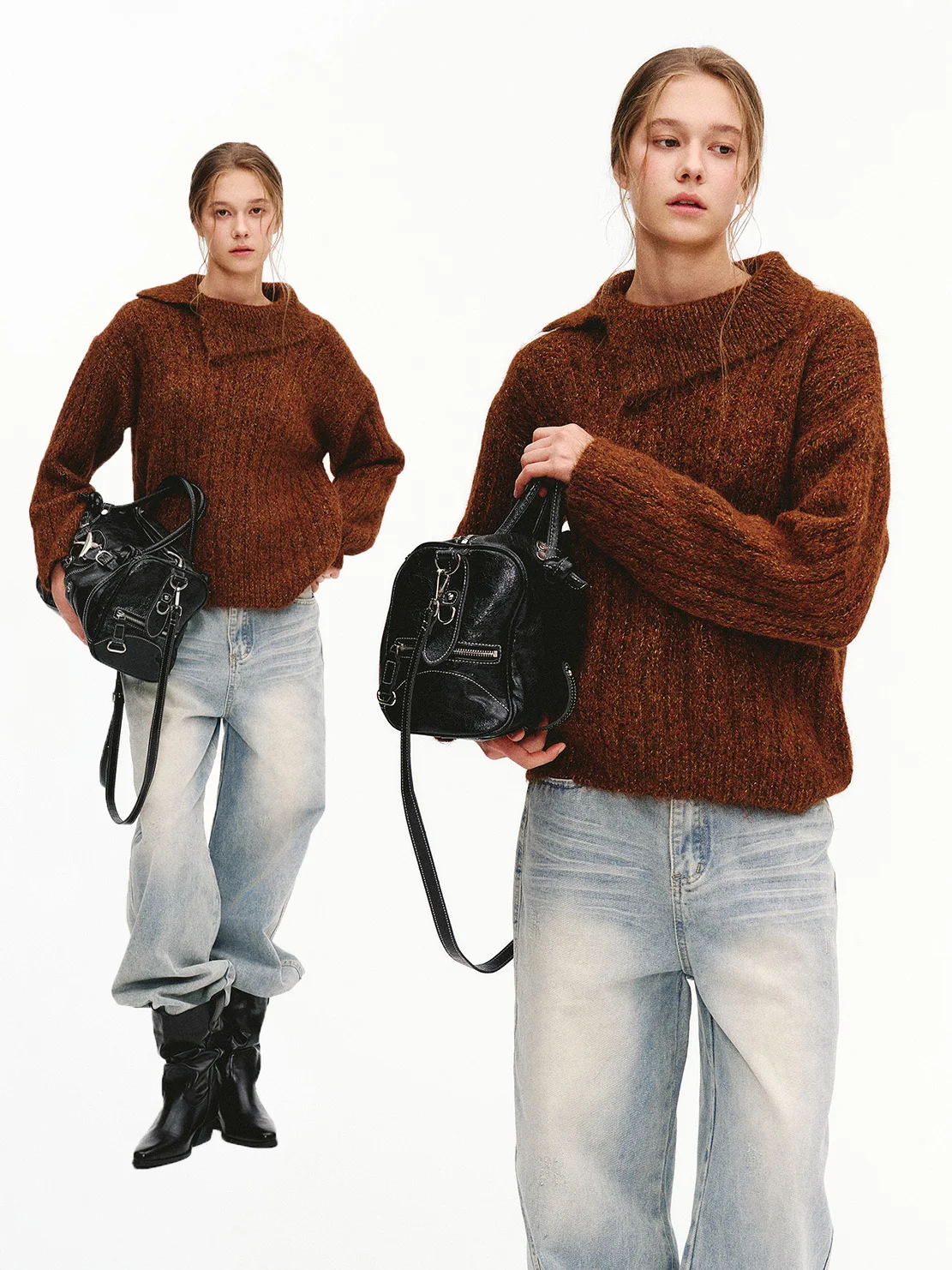 

Свитер с воротником в стиле ретро, женский базовый оранжево-коричневый вязаный топ, Новое поступление, осенне-зимняя длинная футболка све